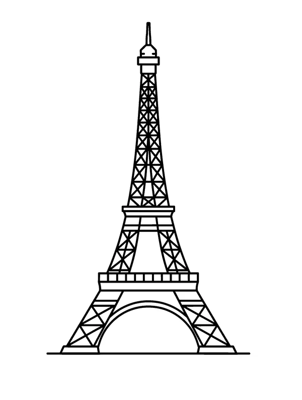 Page 1 du cahier, tour Eiffel au trait.