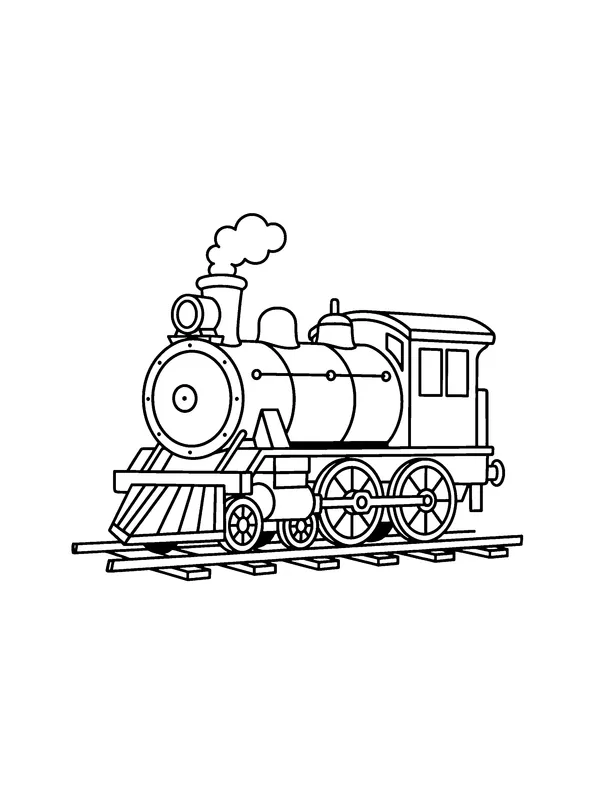 Page 1 du cahier, train à vapeur au trait.