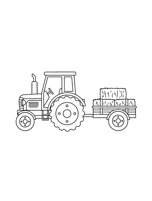 Page 5 du cahier, tracteur et sa remorque au trait.