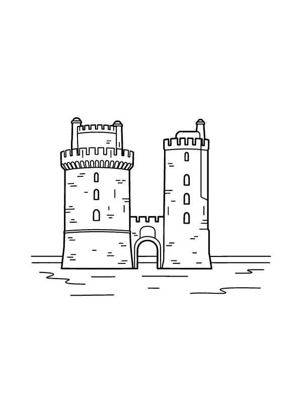 Page 43 du cahier, tours de La Rochelle au trait.
